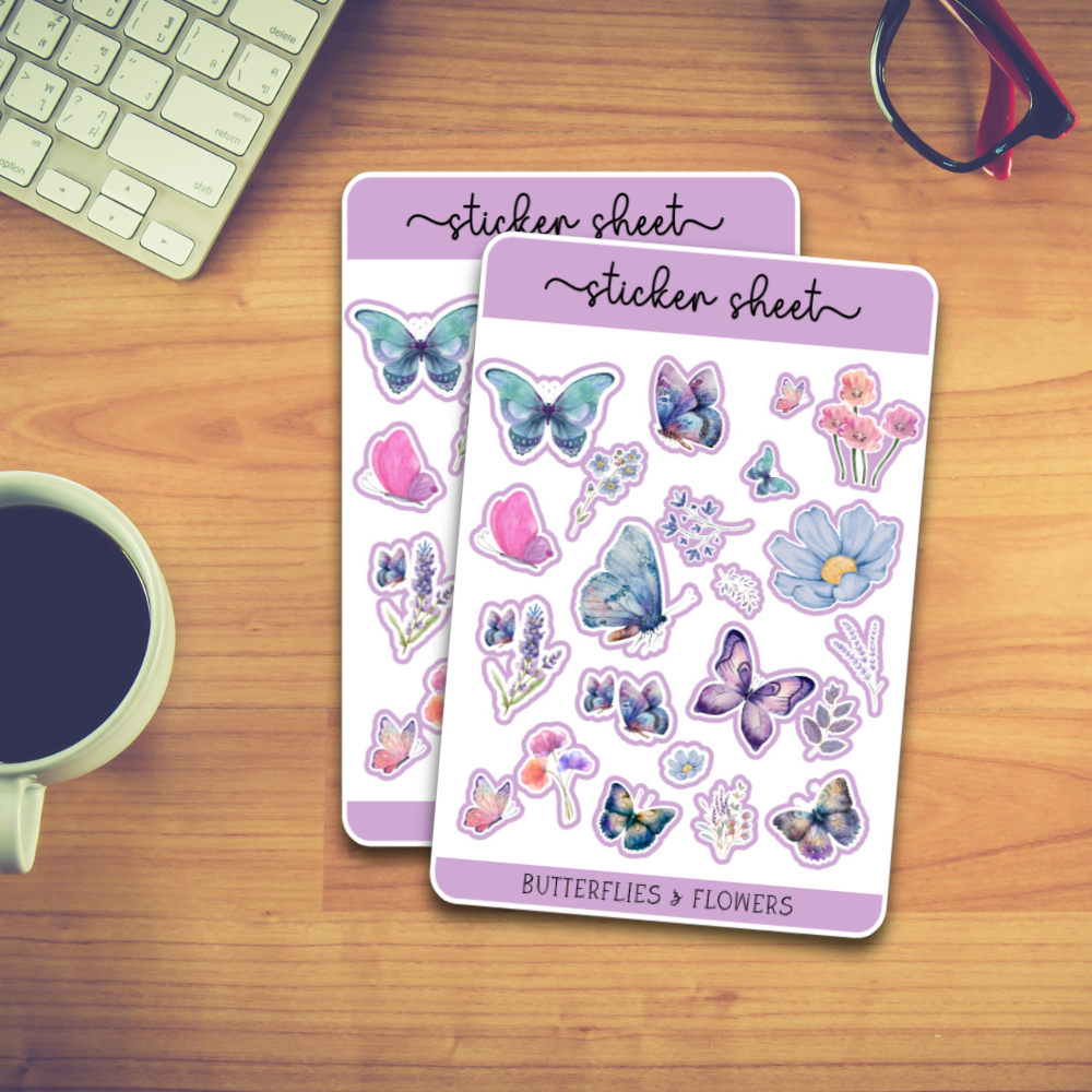 Butterflies and Flowers Sticker Sheet