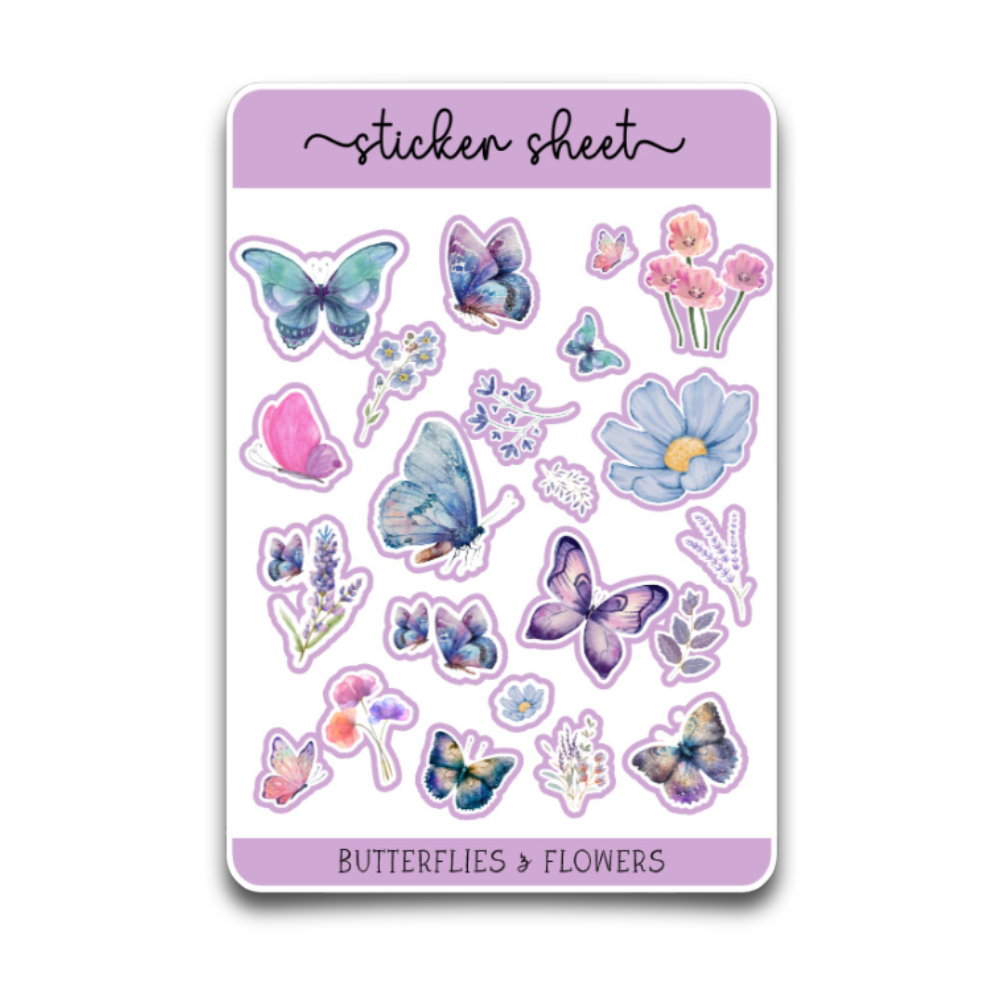 Butterflies and Flowers Sticker Sheet