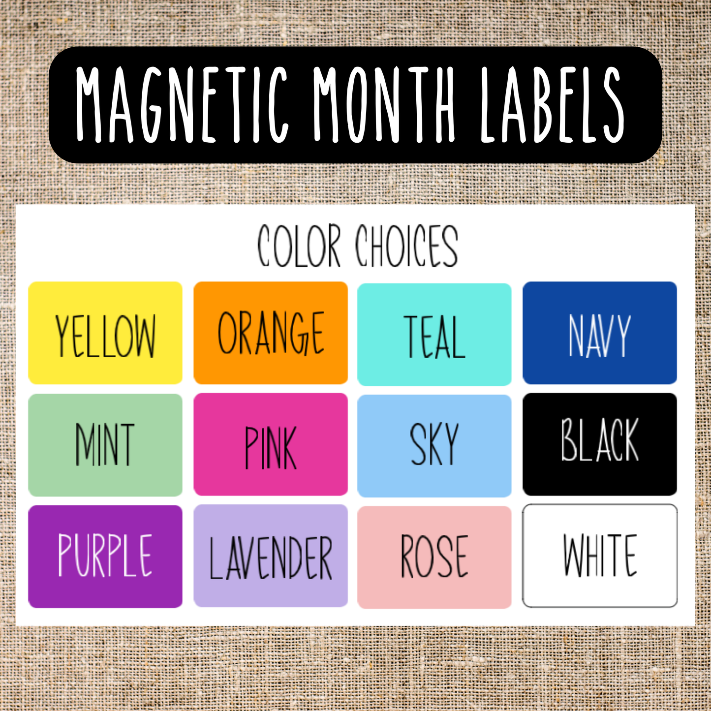 Months of the Year Magnetic Labels with White Background