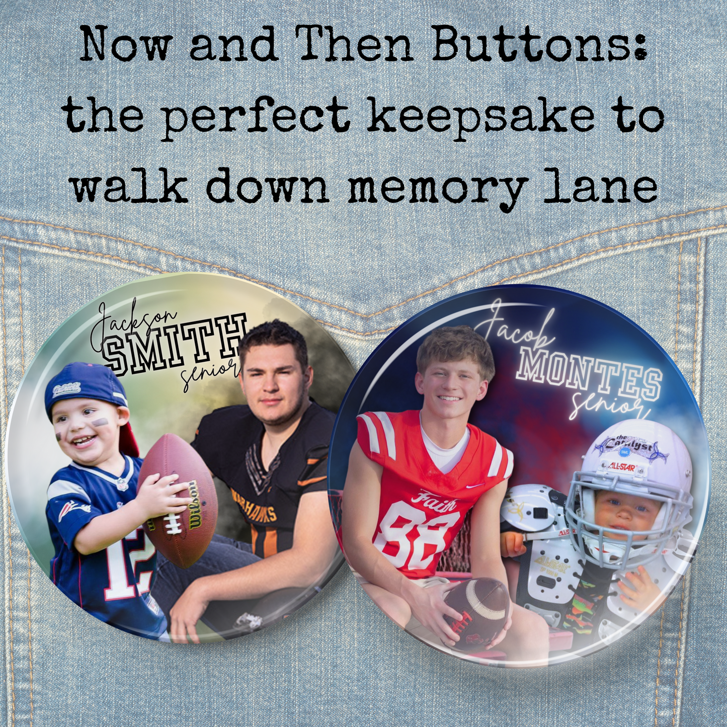 Then and Now Brag Buttons – Celebrate Seniors in Style!