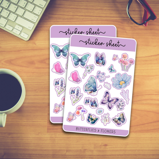 Butterflies and Flowers Sticker Sheet