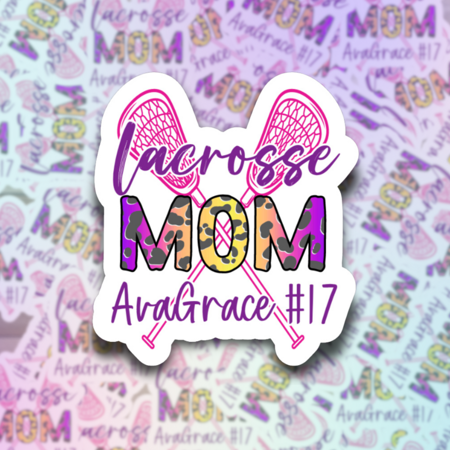 Custom Lacrosse Mom Die Cut Sticker: Personalize with your child's name and jersey