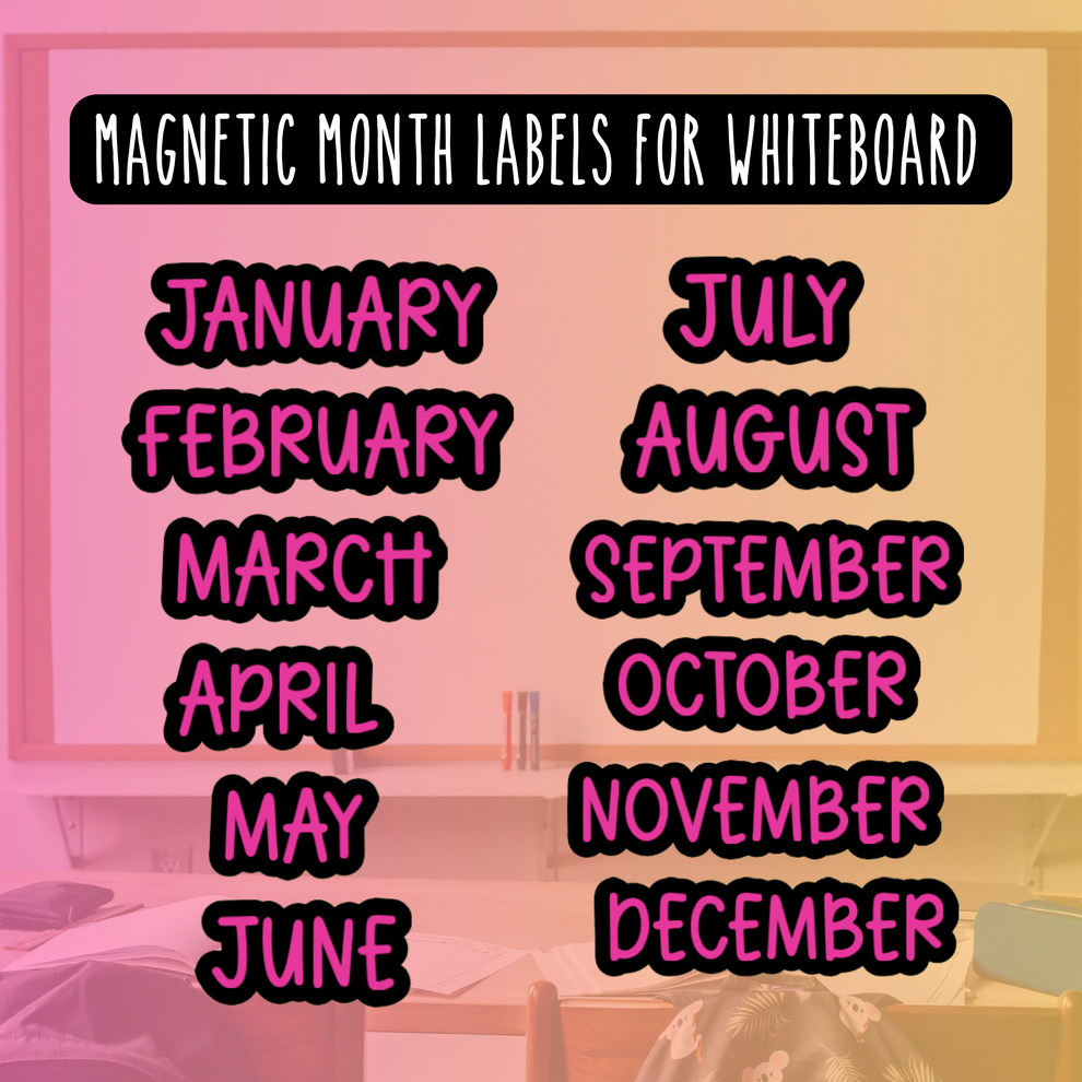 Months of the Year Magnetic Labels with Black Background – Olive Love ...