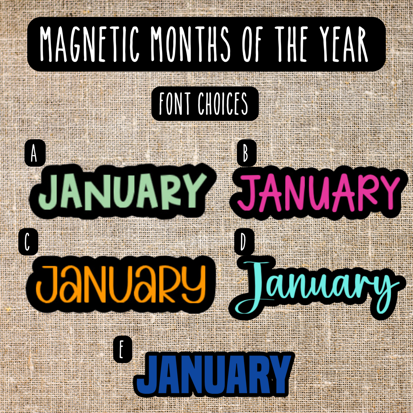 Months of the Year Magnetic Labels with Black Background